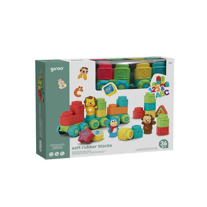Blocos Construção Giros Soft Comboio Animais 36 Peças