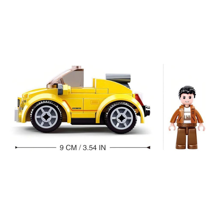 Carro Amarelo Pull Back com Figura Sluban Town 85 Peças