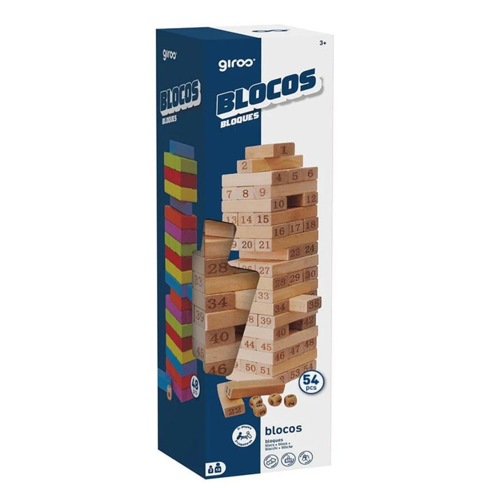 Jogo Giros Torre de Equilíbrio em Madeira Numerada 54 Peças