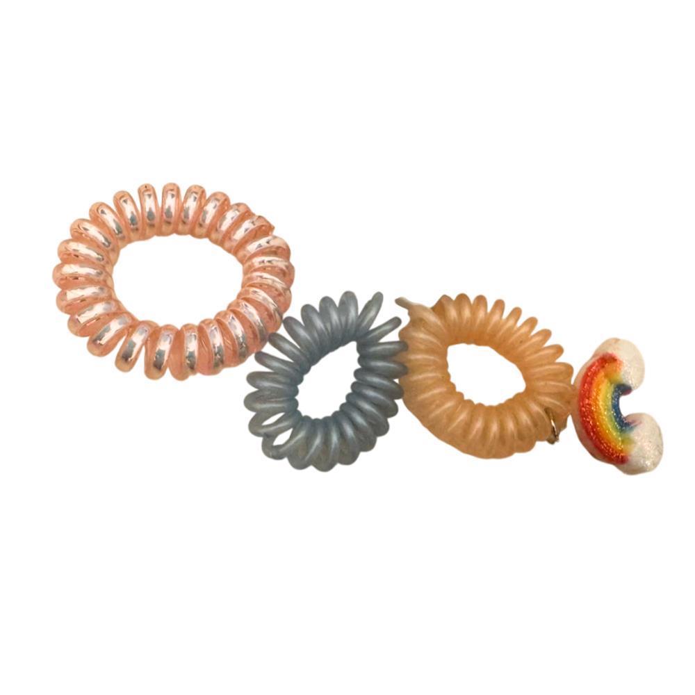 3 Spiral Hair Ties, 1 with Charm