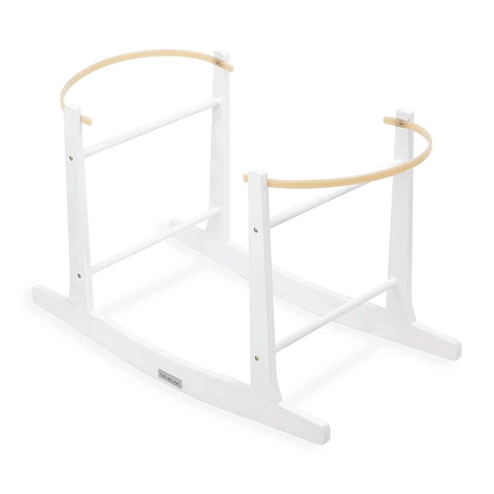 Soporte para capazo de madera blanca con columpio