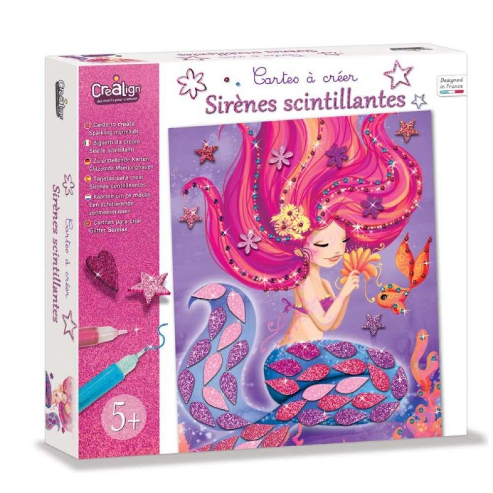 6 Crea Lign Mermaid Glitter Decoration Cards
