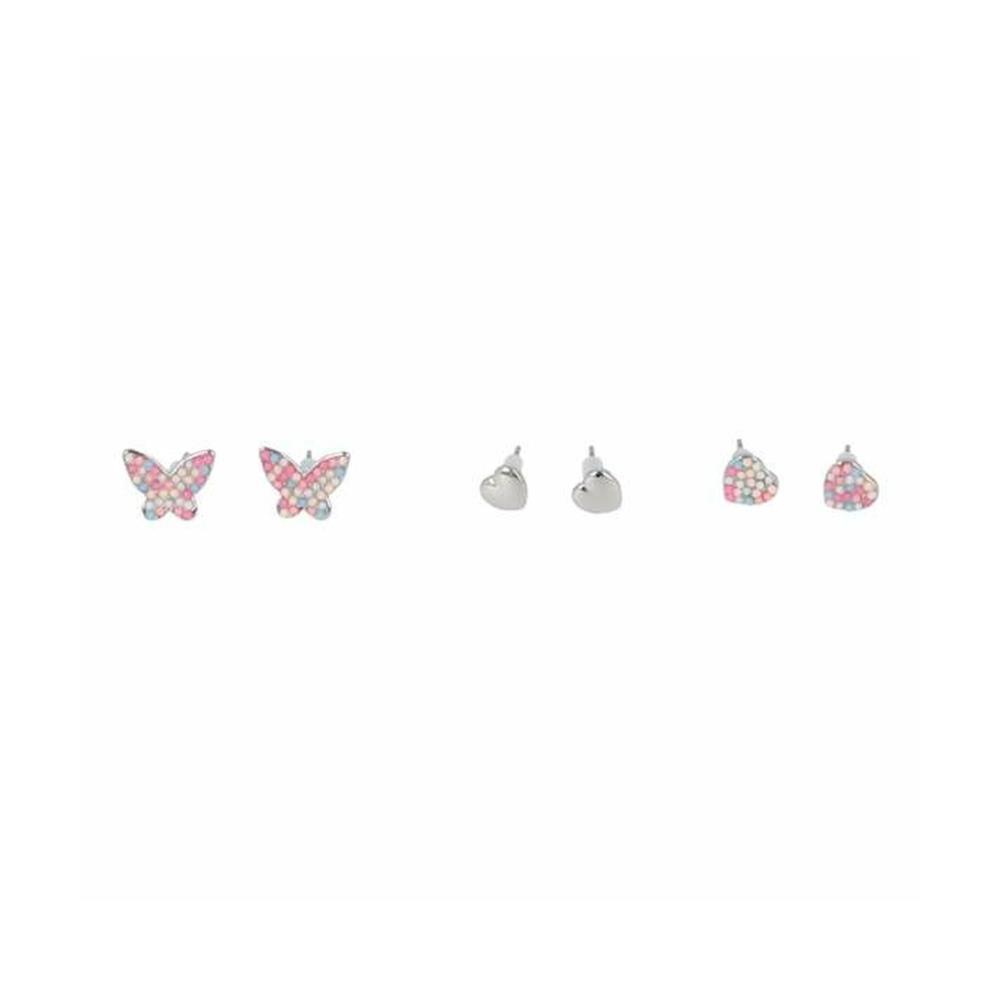 Conjunto de 3 Pares de Brincos Coração e Borboleta