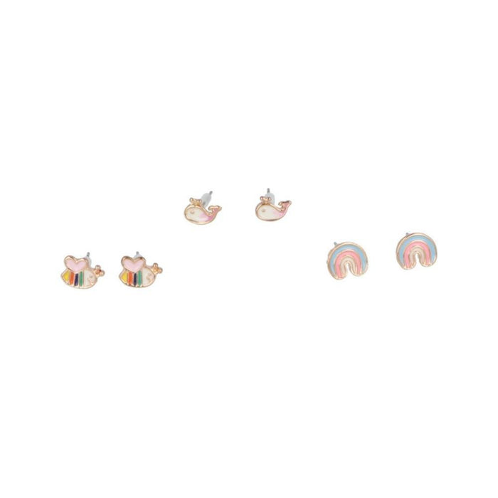 Conjunto de 3 Pares de Brincos Baleia Arco-íris e Abelha