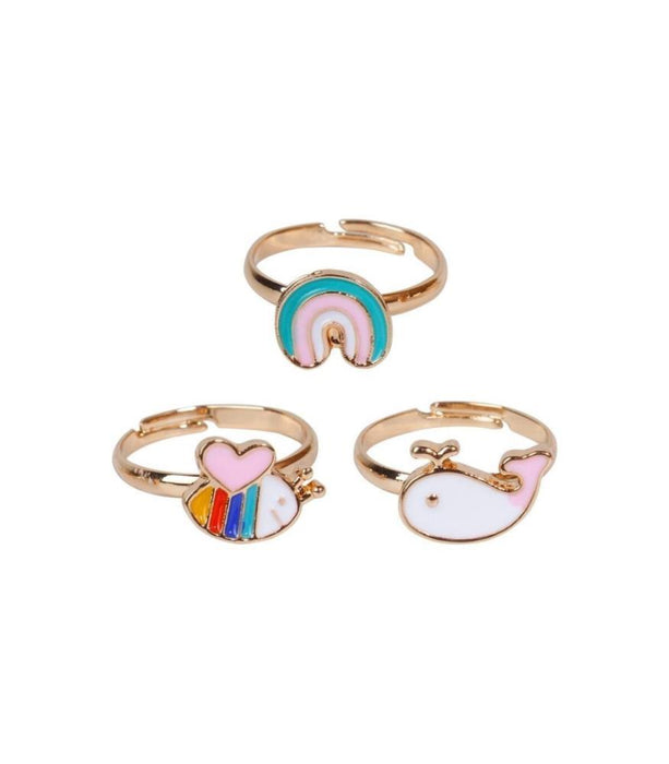 Conjunto de 3 Anéis Inca Dourados Baleia, Arco-Íris e Abelha