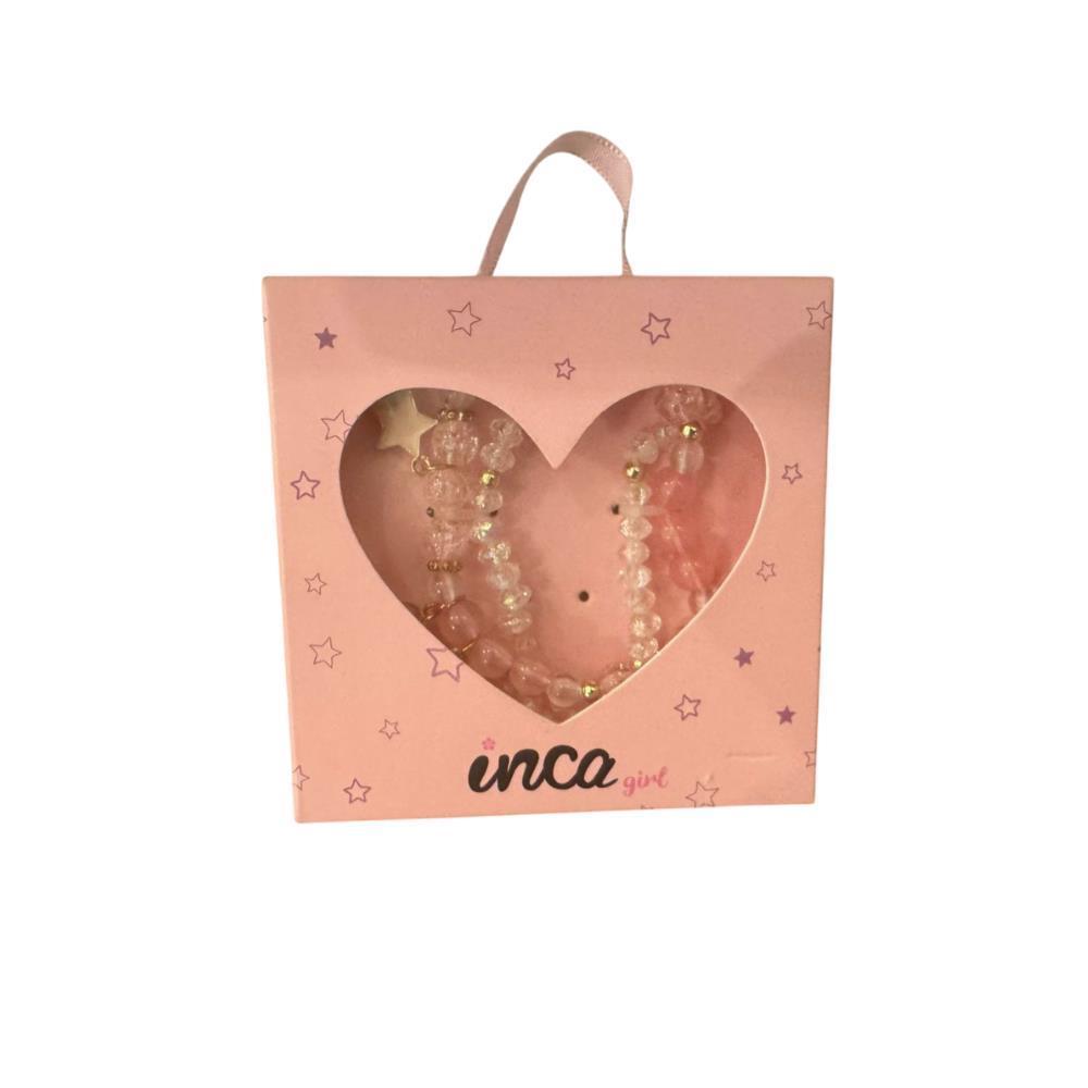 2 pulseras elásticas con cuentas rosas y blancas