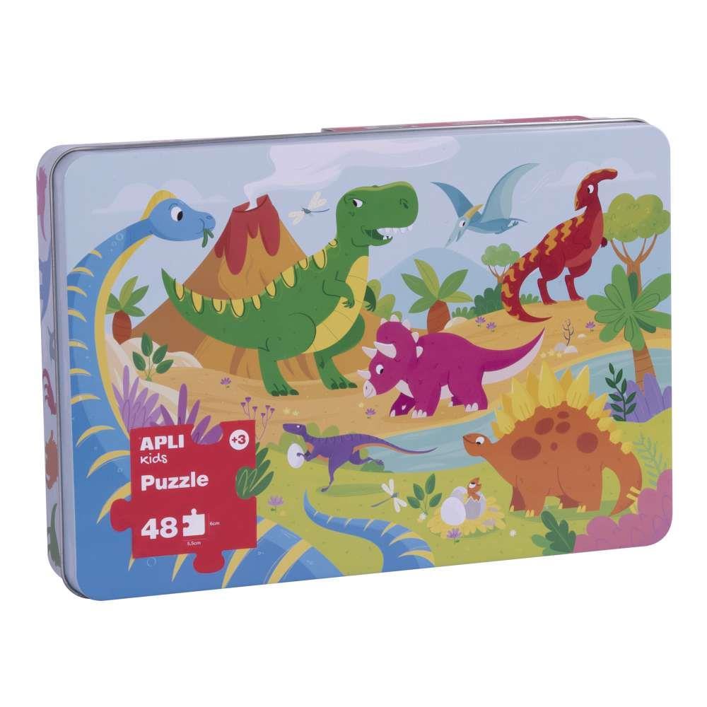 Aplikids Puzzle con Caja Metálica Dinosaurios 48 Piezas