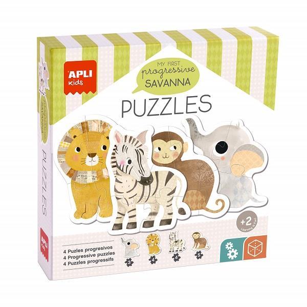 4 Puzzles Progresivos Savana de 3 a 5 Piezas