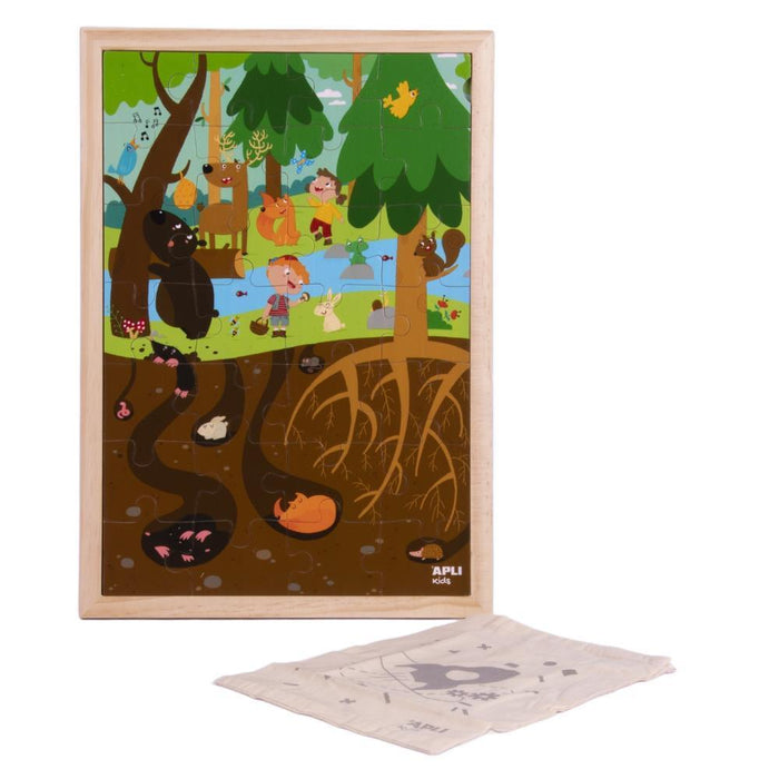 Puzzle Bosque em Madeira com Bolsa 28 Peças