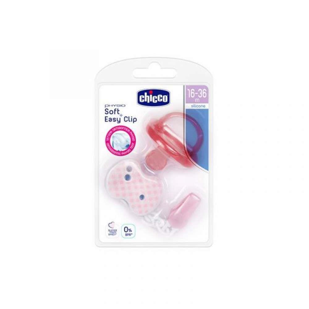Chicco Chupeta Physio Soft + Clip em Silicone 16-36m Rosa