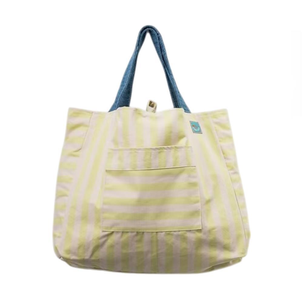 Saco de Praia XL em Algodão Funny Duck Riscas Amarelas