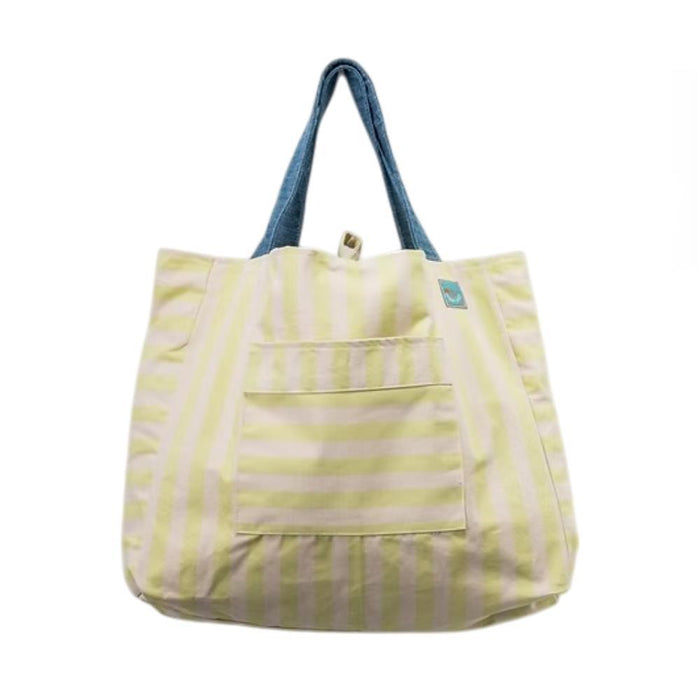 Saco de Praia XL Algodão Funny Duck Riscas Amarelas