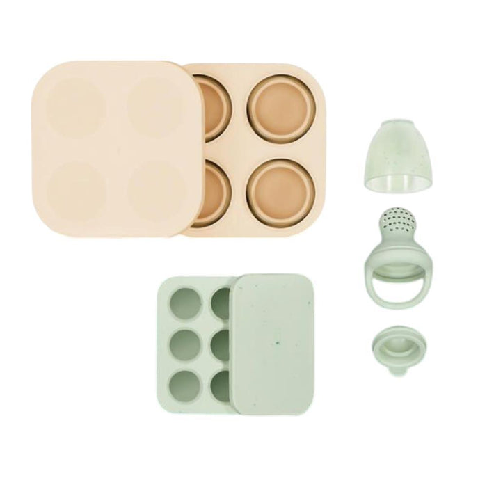 2 Bandejas para Congelador em Silicone com Tampa + Dispensador de Alimentos com Tampa Green