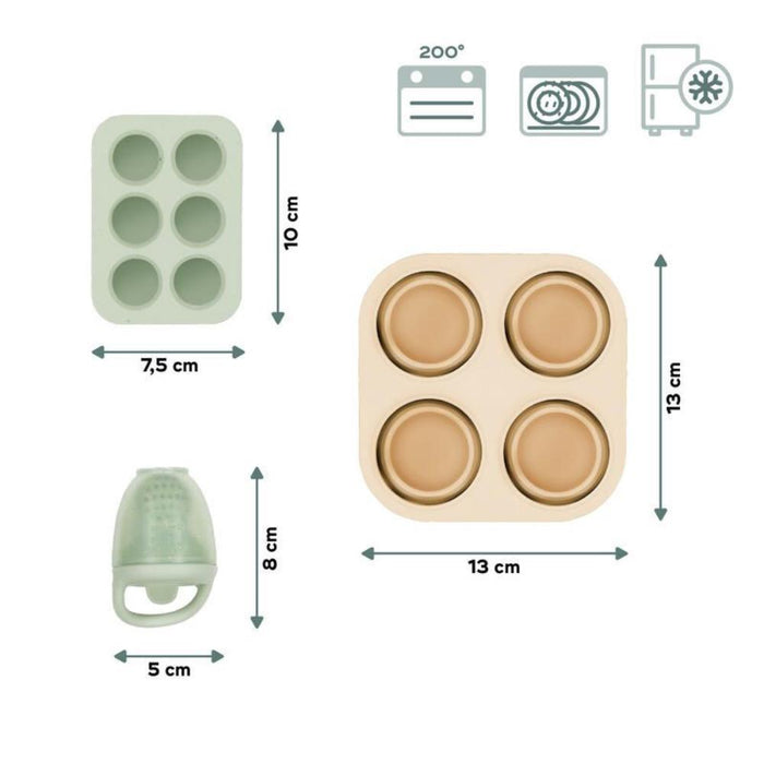 2 Bandejas para Congelador em Silicone com Tampa + Dispensador de Alimentos com Tampa Green