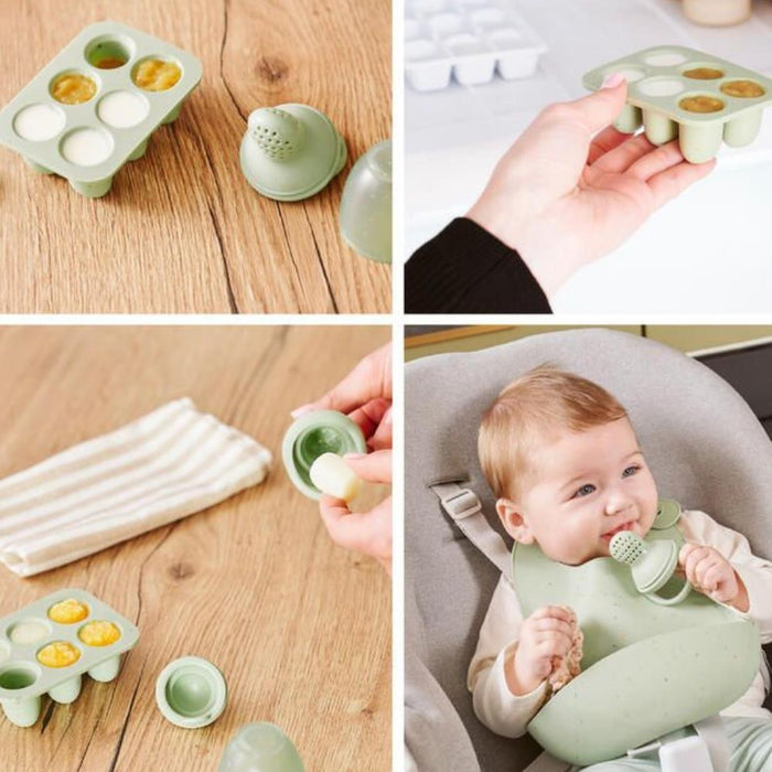 2 Bandejas para Congelador em Silicone com Tampa + Dispensador de Alimentos com Tampa Green