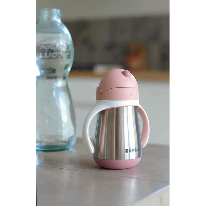 Béaba Taza Metálica con Pajita Rosa Viejo