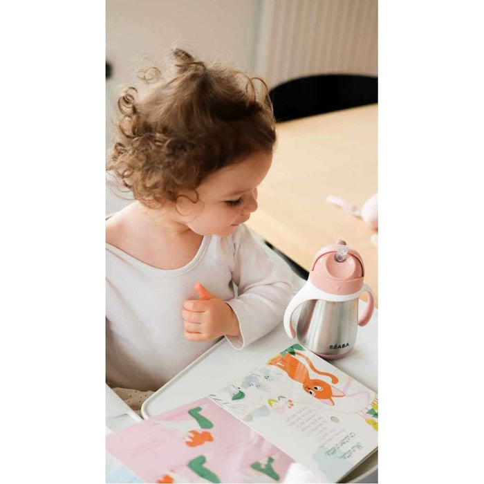 Béaba Taza Metálica con Pajita Rosa Viejo