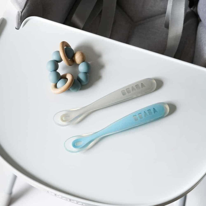 Béaba Silicone Spoons with Box 2nd Age Blue/Gray 2 Units