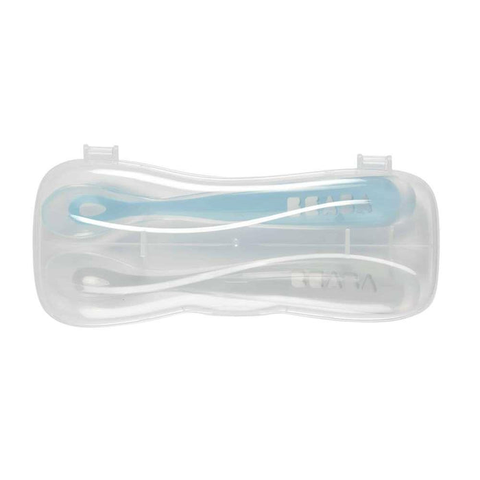Béaba Silicone Spoons with Box 2nd Age Blue/Gray 2 Units