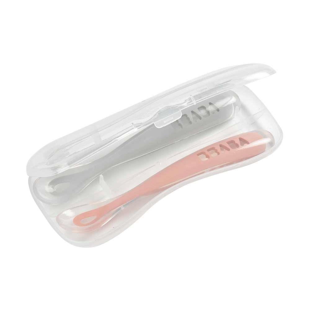 2 Colheres em Silicone com Caixa Beaba 2a Idade Rosa/Cinza