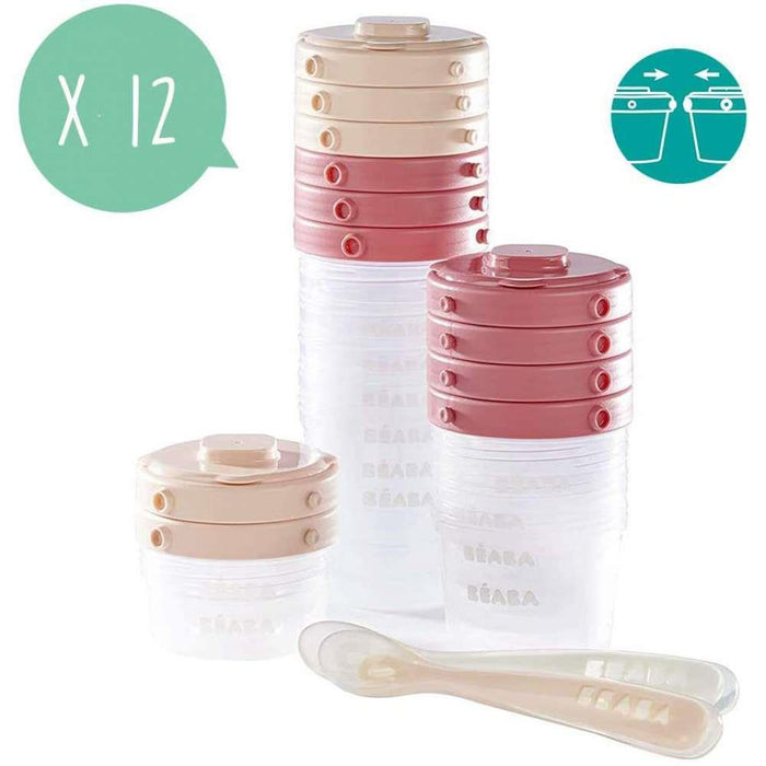 Béaba 12 Botes 60/120/200ml y 2 Cucharas Rosa