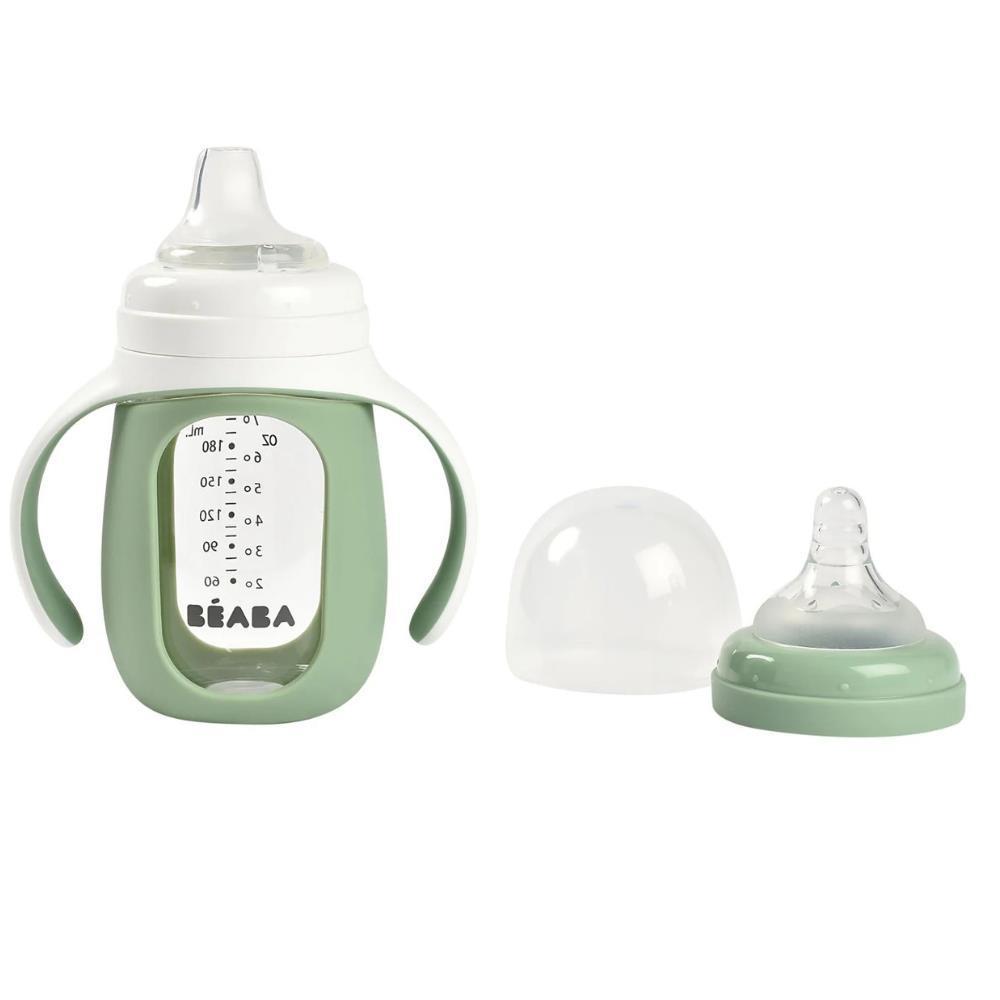 Béaba 2-in-1 Glass Transition Cup Sage Green 4-36m 210ml