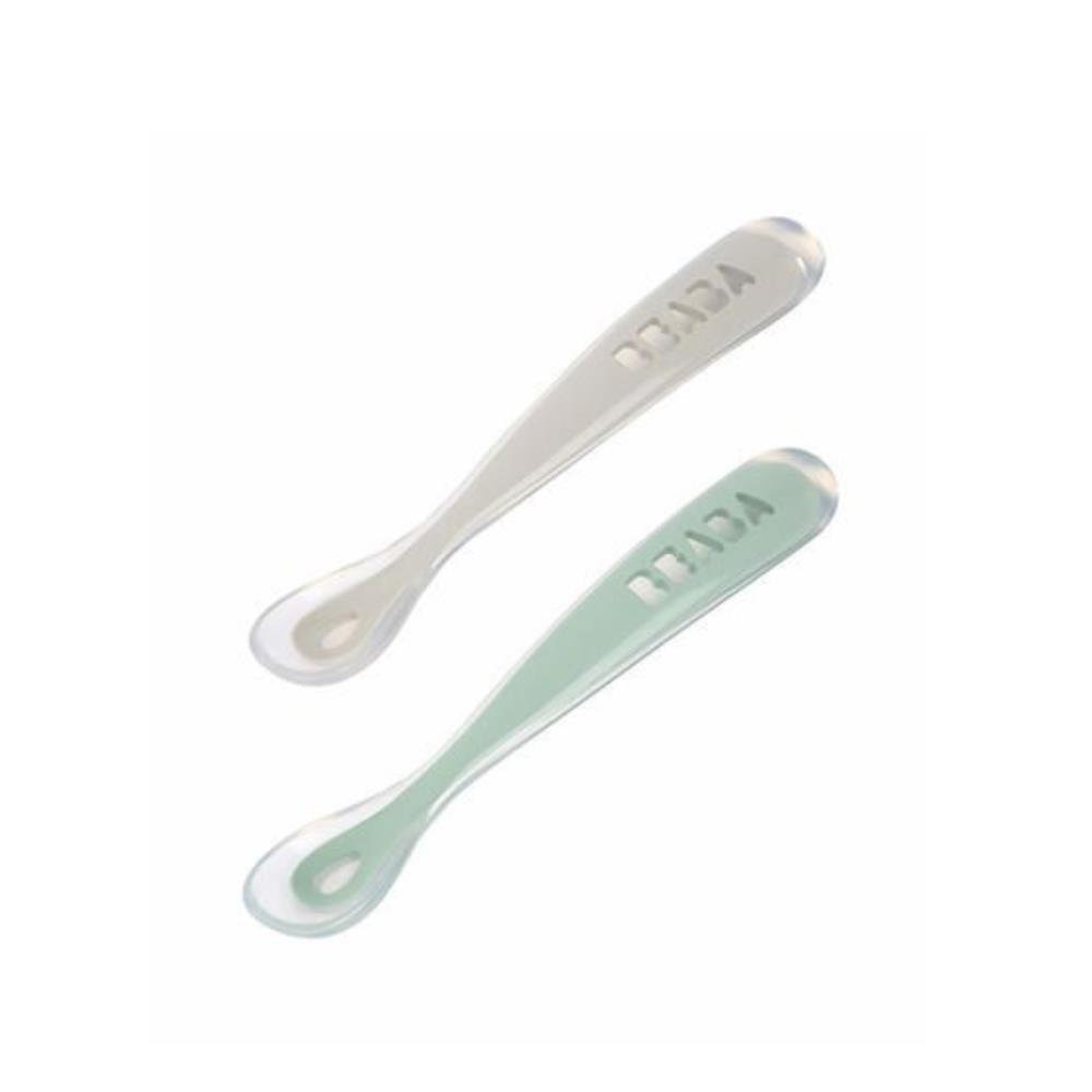 2 Silicone Spoons/Case Beaba Grey/Green