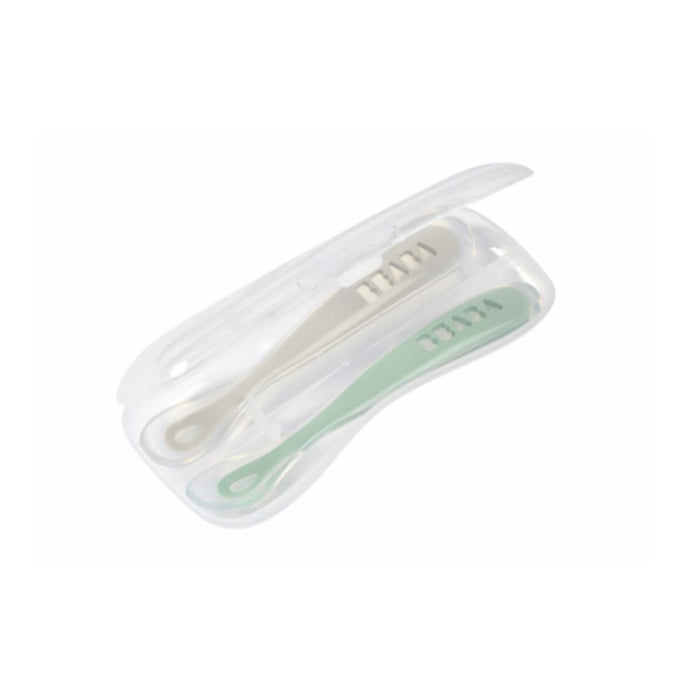 2 Colheres/Caixa em Silicone Beaba Cinza/Verde