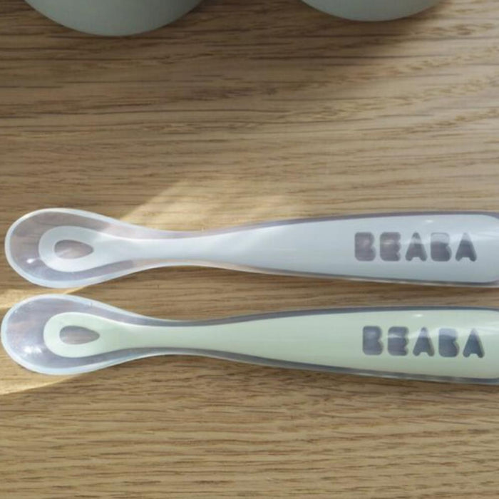 2 Colheres/Caixa em Silicone Beaba Cinza/Verde
