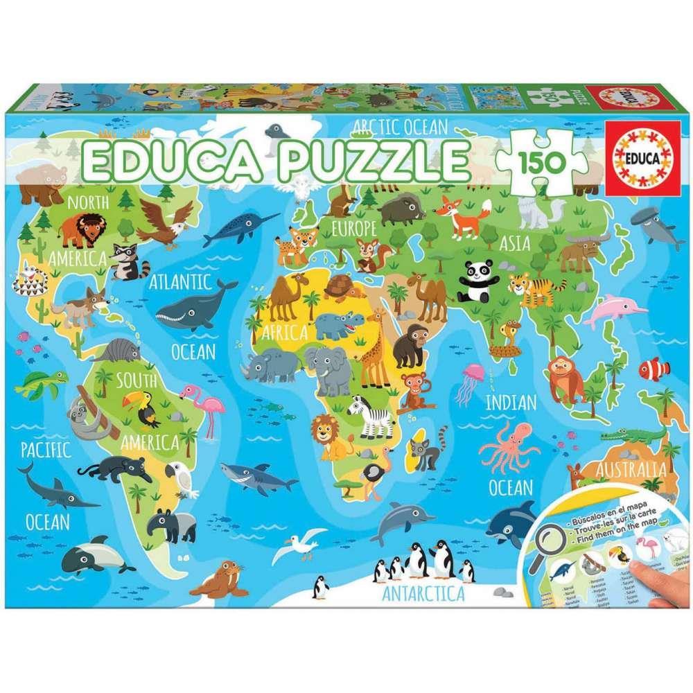 Educa Puzzle World Map Animals 150 Pieces