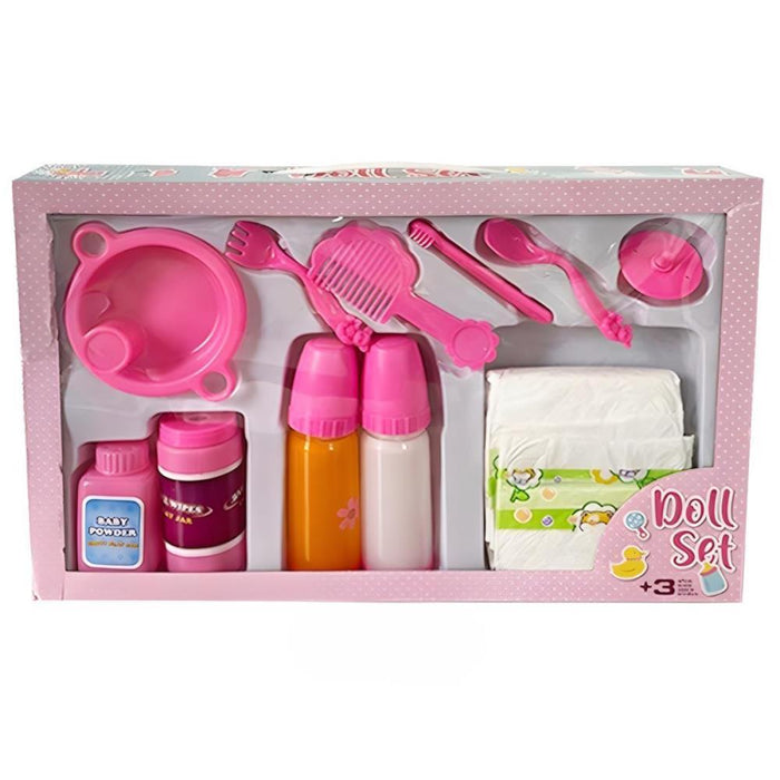 Set Biberões, Fraldas e Acessórios para Bonecas 12 Peças