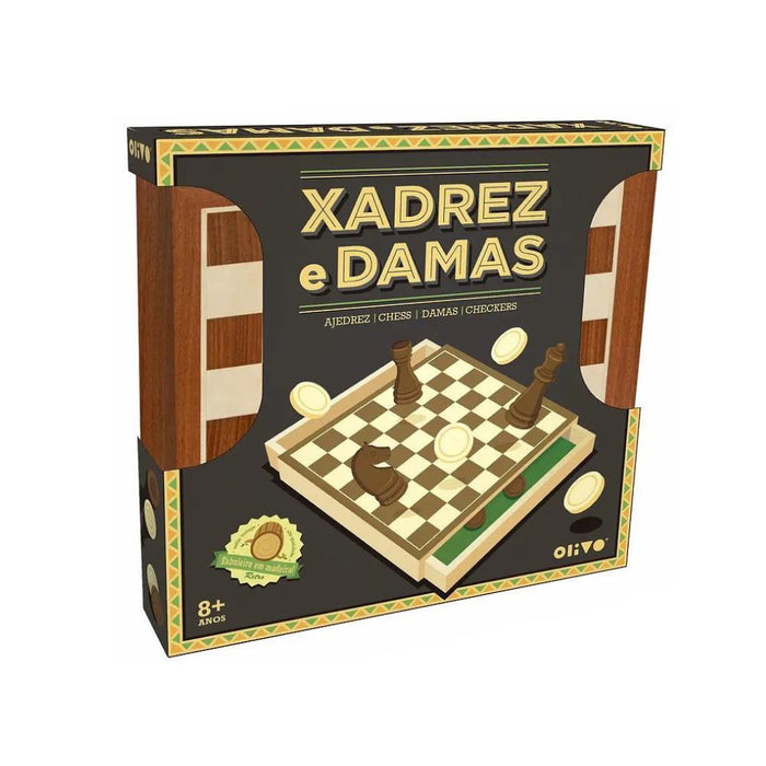 Jogo Olivo Xadrez e Damas em Madeira