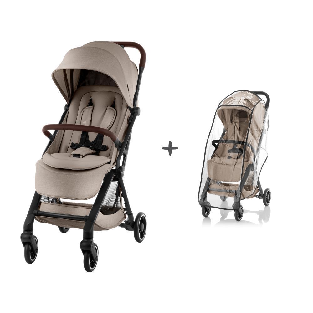 Pack Britax Römer Carrinho Flylite Teak + Capa da Chuva
