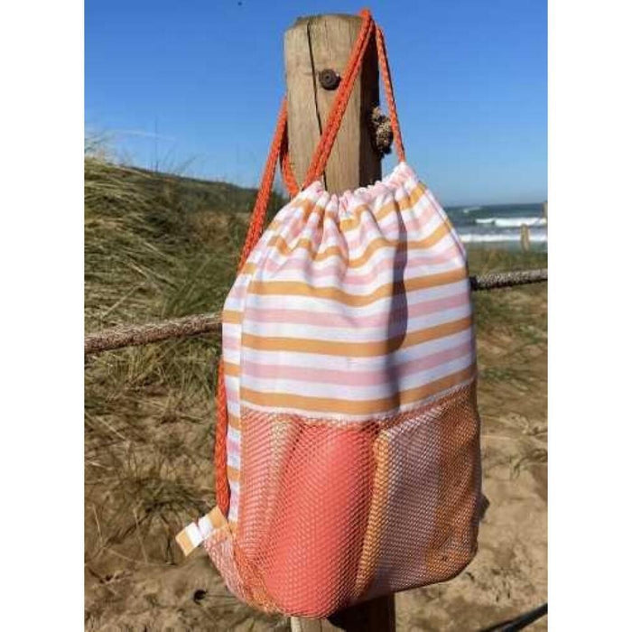 Coral and Showy Striped Beach Bag/Backpack