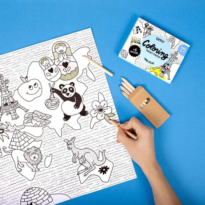 Mini Atlas para Colorir com 6 Lápis OMY