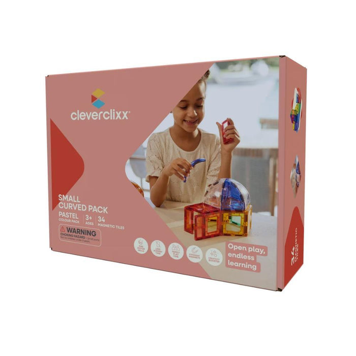 Jogo de Constução Magnética Clever Clixx Curved Pastel 34 Peças