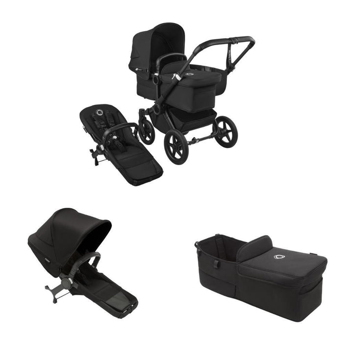 Pack Bugaboo Donkey 5 Mono Completo + Pack de Extensão Duo + Capa de Alcofa Midnight Black