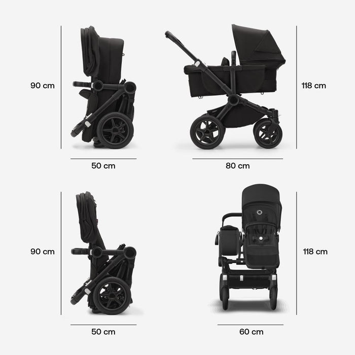 Pack Bugaboo Donkey 5 Mono Completo + Pack de Extensão Duo + Capa de Alcofa Midnight Black