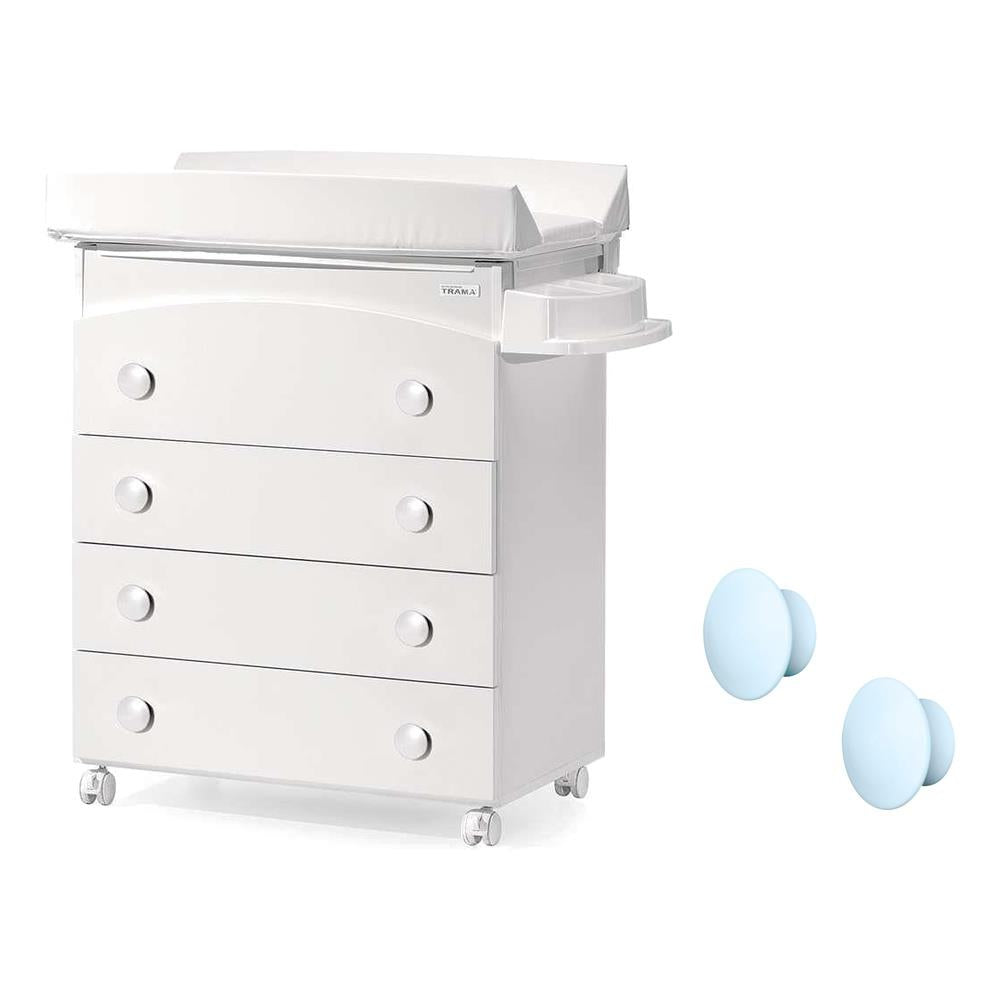 Pack Cómoda Eco Bow Branco + Kit Banheira + Puxador Madeira Azul