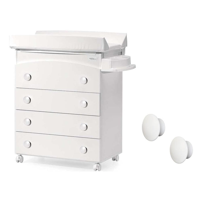 Pack Trama Cómoda Eco Bow Branco + Kit Banheira + Puxador Branco