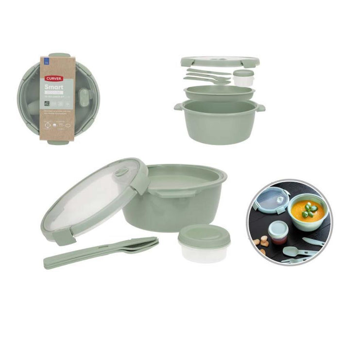 Caixa Lancheira Redonda com Divisórias e Talheres Curver