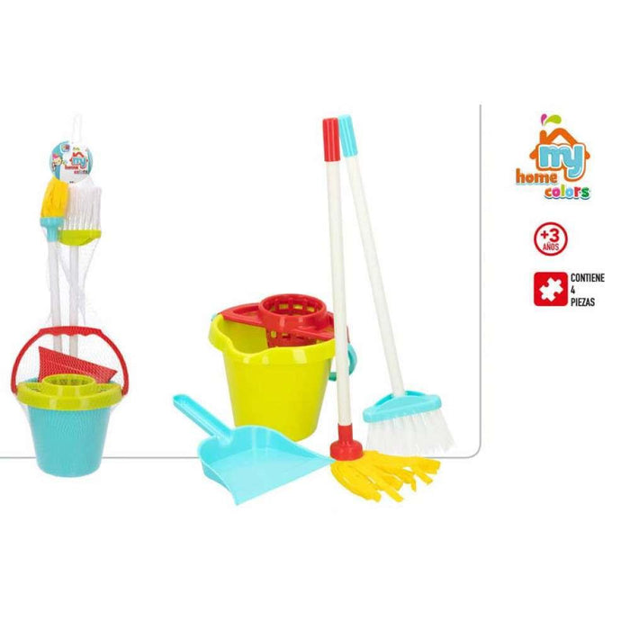 Balde com Esfregona Pá e Vassoura