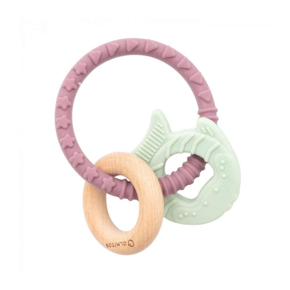 Silicone and Wood Teether Fish Green