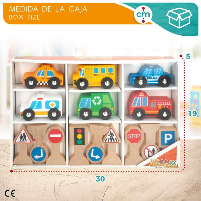 Vehículos y Señales de Tráfico de Madera 15 Piezas