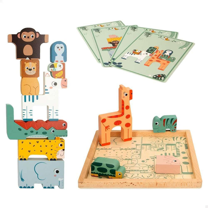 Puzzle e Jogo de Equilíbrio em Madeira Animais da Selva