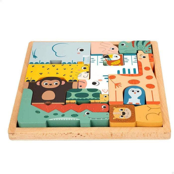 Puzzle e Jogo de Equilíbrio em Madeira Animais da Selva