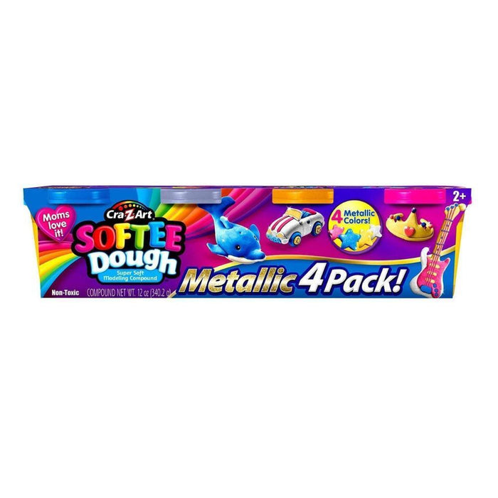 4 Potes Softee Dough Plasticina Cor Metálica