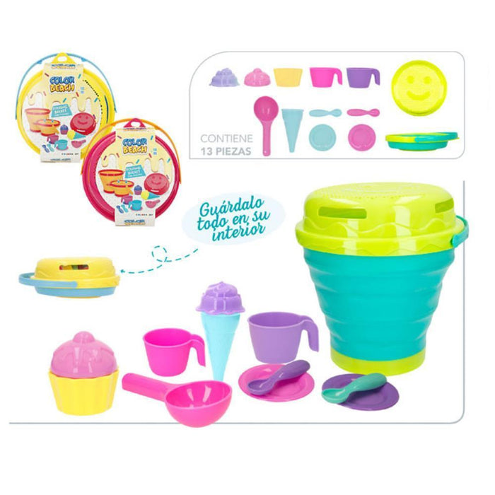 Conjunto de Praia com Balde Dobrável Comida