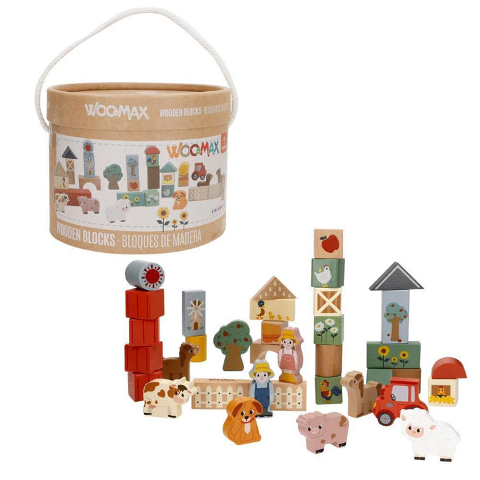 36 bloques de madera y animales de granja