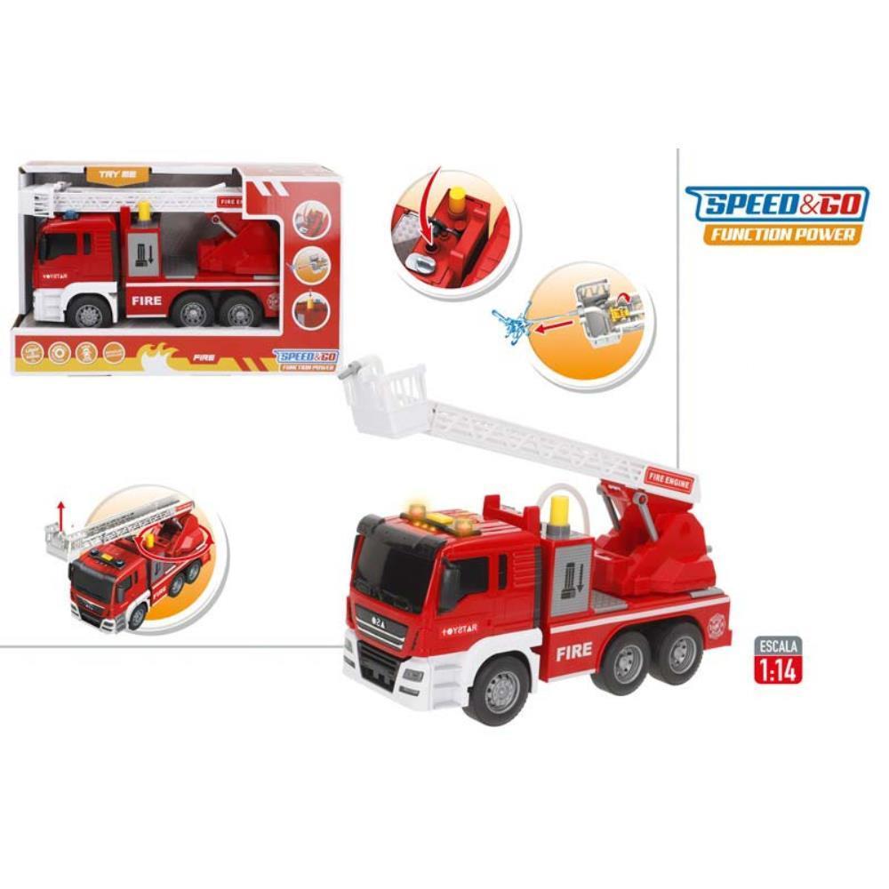 Camión de Bomberos con Bomba de Agua, Sistema de Fricción, Luz y Sonido 1:14